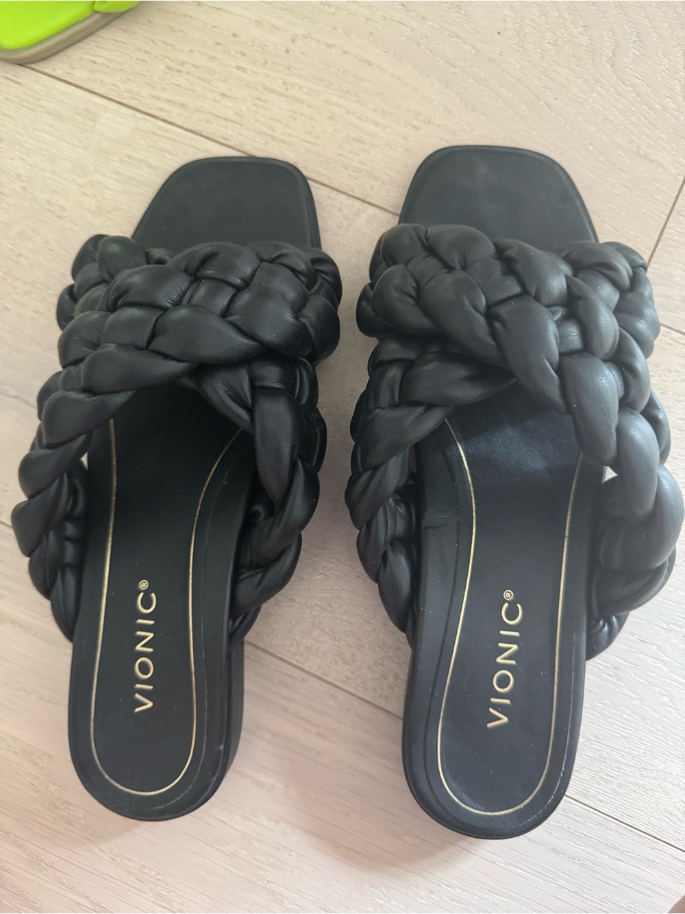 Vionic Black Braided Slide Mules